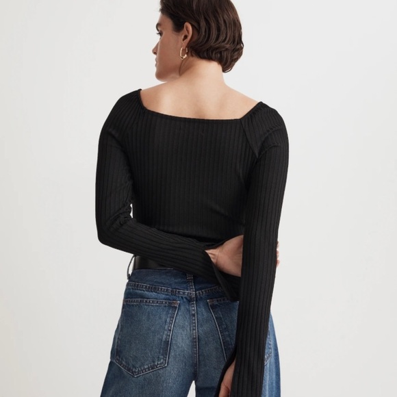 Ribbed Square-Neck Long-Sleeve Tee size S - Picture 4 of 9